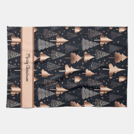 エレガント金ゴールドと黒いクリスマスツリー キッチンタオル