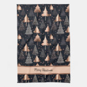 エレガント金ゴールドと黒いクリスマスツリー キッチンタオル (縦)