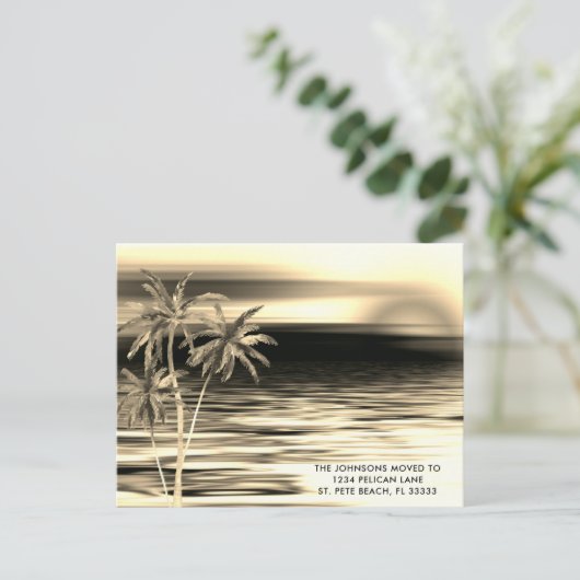 エレガント金ゴールドと黒いヤシの木サンセットムービング 案内ポストカード (スタンド正面)