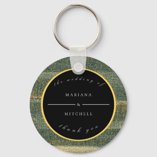 エレガント金ゴールドと黒い丸の緑のブラシ キーホルダー (正面)