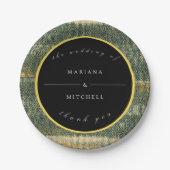 エレガント金ゴールドと黒い丸の緑のブラシ ペーパープレート (正面)