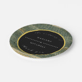 エレガント金ゴールドと黒い丸の緑のブラシ ペーパープレート (アングル)