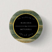 エレガント金ゴールドと黒い丸の緑のブラシ 缶バッジ (正面)