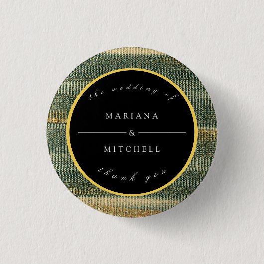 エレガント金ゴールドと黒い丸の緑のブラシ 缶バッジ (正面)