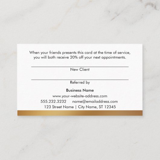 エレガント金ゴールドと黒のはっきりした紹介カーストライプのド 紹介カード (裏面)