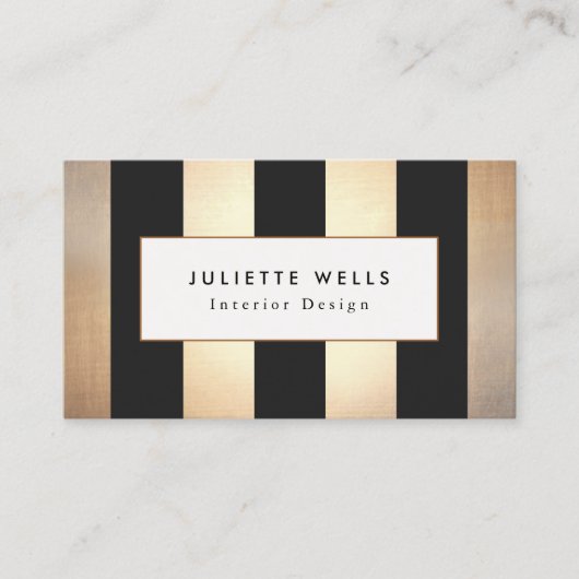 エレガント金ゴールドと黒のインテリアデザイストライプナー 名刺 (正面)