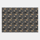 エレガント金ゴールドと黒のクリモダンスマス ラッピングペーパーシート (正面)