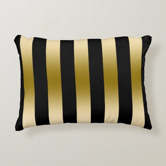エレガント金ゴールドと黒のストライプ幾何学的パターン アクセントクッション (正面)