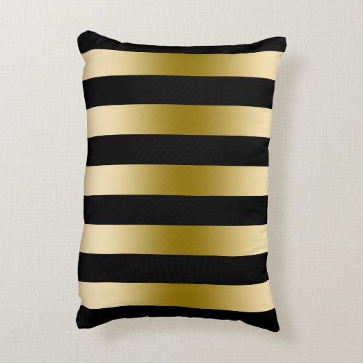 エレガント金ゴールドと黒のストライプ幾何学的パターン アクセントクッション (裏面(縦))