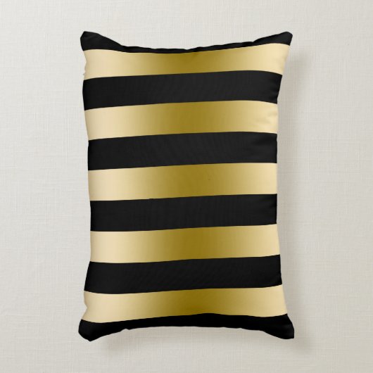 エレガント金ゴールドと黒のストライプ幾何学的パターン アクセントクッション (正面(垂直))