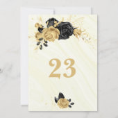 エレガント金ゴールドと黒のフローラ・テーブル番号 招待状 (裏面)