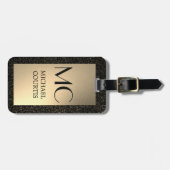 エレガント金ゴールドと黒のメタリックモノグラムの名 ラゲッジタグ (正面横)
