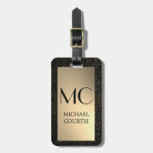 エレガント金ゴールドと黒のメタリックモノグラムの名 ラゲッジタグ (正面縦)
