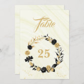 エレガント金ゴールドと黒のリース表の番号 招待状 (正面/裏面)