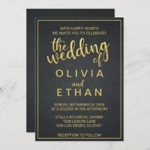 エレガント金ゴールドと黒の上品な結婚式招待状