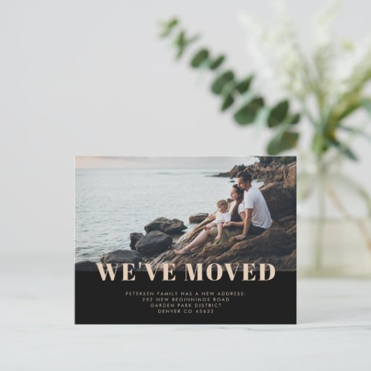 エレガント金ゴールドと黒の写真の移動の発表 ポストカード (スタンド正面)