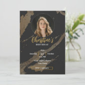 エレガント金ゴールドと黒の写真 |大人の誕生日 招待状 (スタンド正面)