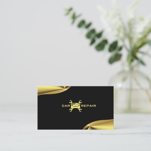 エレガント金ゴールドと黒の名刺 名刺 (スタンド正面)