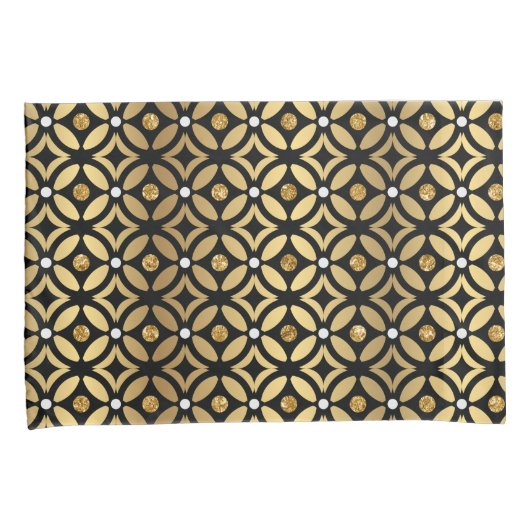 エレガント金ゴールドと黒の幾何学的パターン 枕カバー (正面右)