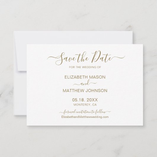 エレガント金ゴールドと黒の植物写真コラージュの保存 セーブザデート (裏面)