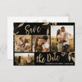 エレガント金ゴールドと黒の植物写真コラージュの保存 セーブザデート (正面/裏面)