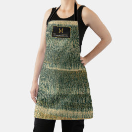 エレガント金ゴールドと黒の緑のブラシ エプロン