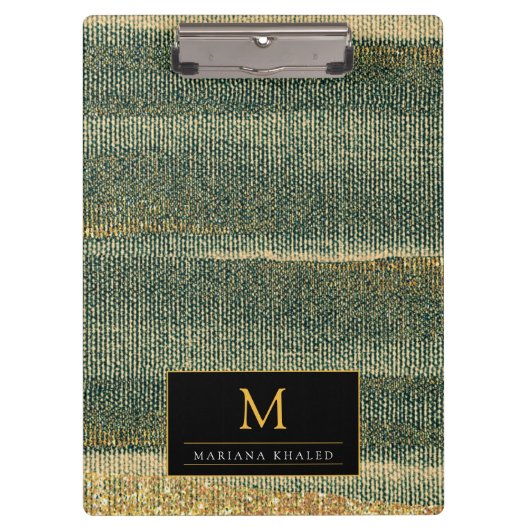 エレガント金ゴールドと黒の緑のブラシ クリップボード (正面)