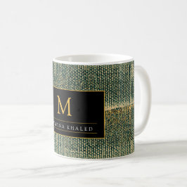 エレガント金ゴールドと黒の緑のブラシ コーヒーマグカップ
