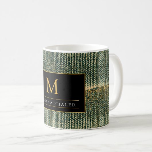 エレガント金ゴールドと黒の緑のブラシ コーヒーマグカップ (正面右)