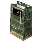 エレガント金ゴールドと黒の緑のブラシ スモールペーパーバッグ (正面アングル)