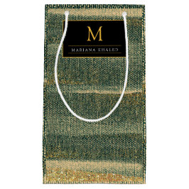 エレガント金ゴールドと黒の緑のブラシ スモールペーパーバッグ