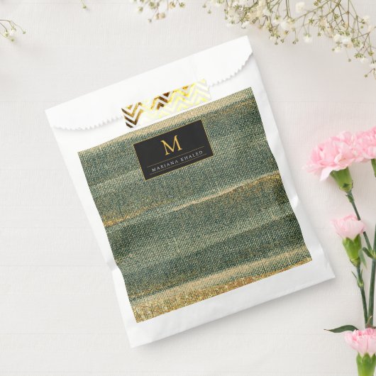 エレガント金ゴールドと黒の緑のブラシ フェイバーバッグ (封をした状態)