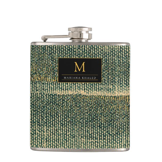 エレガント金ゴールドと黒の緑のブラシ フラスク (正面)