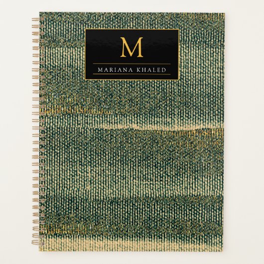 エレガント金ゴールドと黒の緑のブラシ プランナー手帳 (正面)
