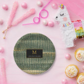 エレガント金ゴールドと黒の緑のブラシ ペーパープレート (パーティー)