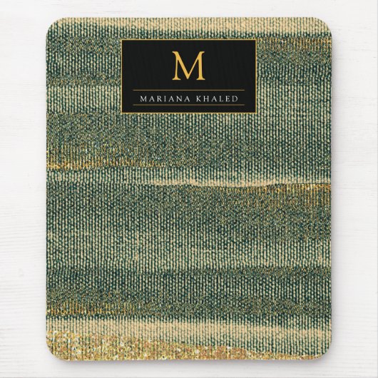 エレガント金ゴールドと黒の緑のブラシ マウスパッド (正面)