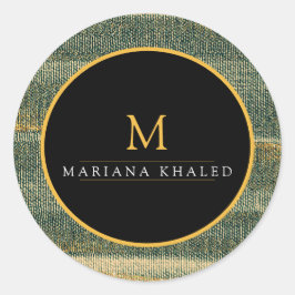 エレガント金ゴールドと黒の緑のブラシ ラウンドシール