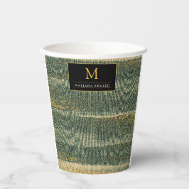 エレガント金ゴールドと黒の緑のブラシ 紙コップ