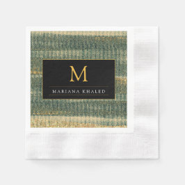 エレガント金ゴールドと黒の緑のブラシ 縁ありカクテルナプキン