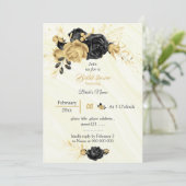 エレガント金ゴールドと黒の花ブライダルシャワー 招待状 (スタンド正面)