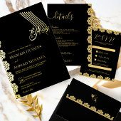 エレガント金ゴールドと黒の装飾イスラーム結婚ズ 箔招待状