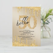 エレガント金ゴールドと黒グリッター50thフォト誕生日 招待状 (スタンド正面)