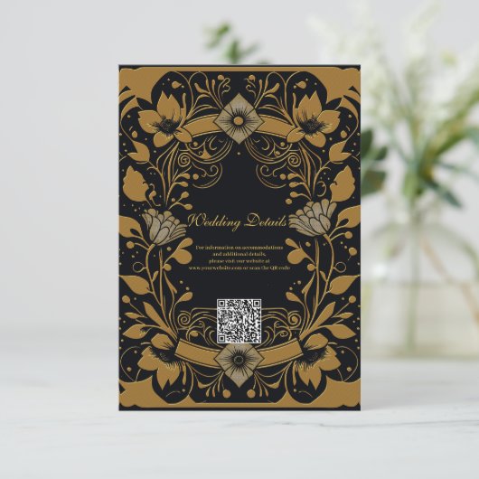 エレガント金ゴールドと黒デザイン エンクロージャーカード (スタンド正面)