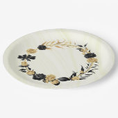 エレガント金ゴールドと黒フローラ ペーパープレート (アングル)