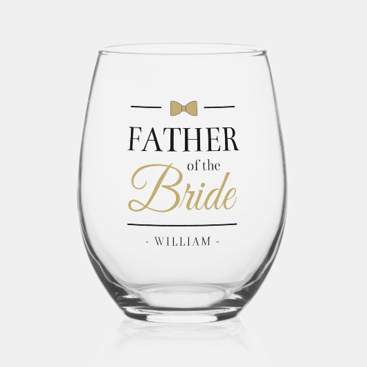 エレガント金ゴールドと黒モダン花嫁の父 ステムなしワイングラス (正面)