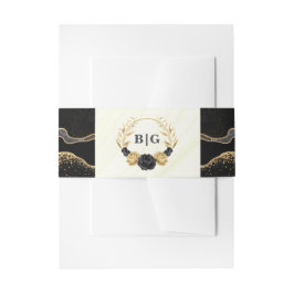 エレガント金ゴールドと黒結婚花 招待状ベリーバンド