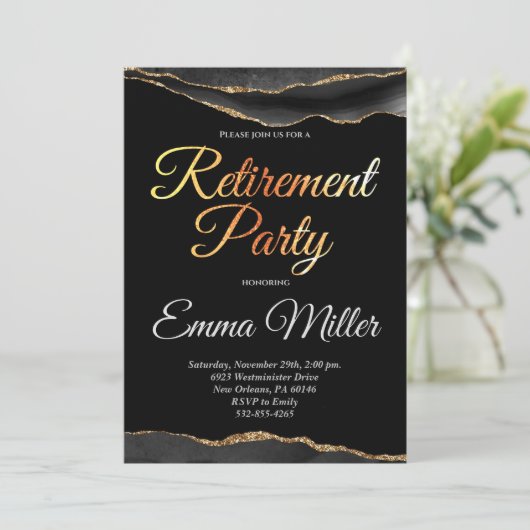 エレガント金ゴールドと黒除パーティー 招待状 (スタンド正面)