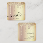 エレガント金ゴールドのスタイリッシュグリッターのドロップ爪、 ネイル スクエア名刺 (正面/裏面)