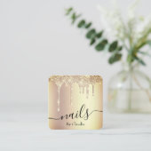 エレガント金ゴールドのスタイリッシュグリッターのドロップ爪、 ネイル スクエア名刺 (スタンド正面)