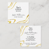 エレガント金ゴールドのロゴの白  スクエア名刺 (正面/裏面)